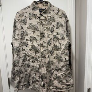 Woolrich Men's Nature Print Button Down Shirt - Beige and Green